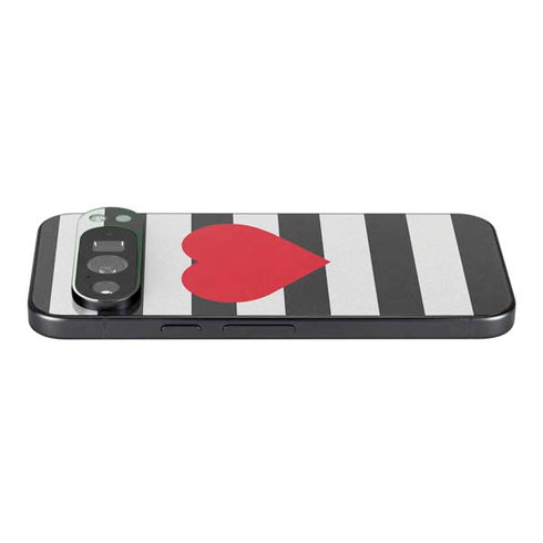 Black And White Striped Heart Pixel 9 Pro XL Skin